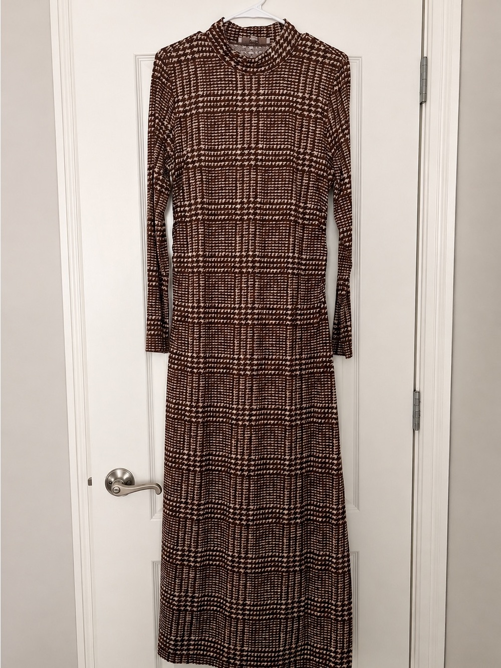 LOFT Houndstooth Mock Neck Midi Dress